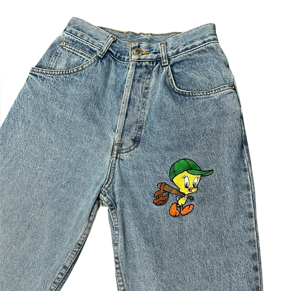 Vintage 90s Looney Tunes Tweety Bird Embroidered Mom Jeans Whooz Blooz 5/6 Y2K - Picture 4 of 12